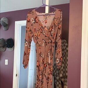 Floral Wrap Maxi Dress in Dusty Rose